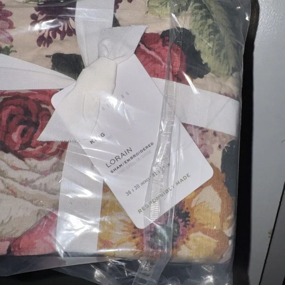 Pottery Barn Lorain Multi Floral Embroidered Reversible Quilted king Sham NEW